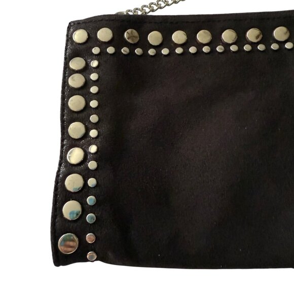 Zara Black Suede Like Silver Studded Crossbody Clutch Bag Removable Chain Strap - Picture 6 of 11